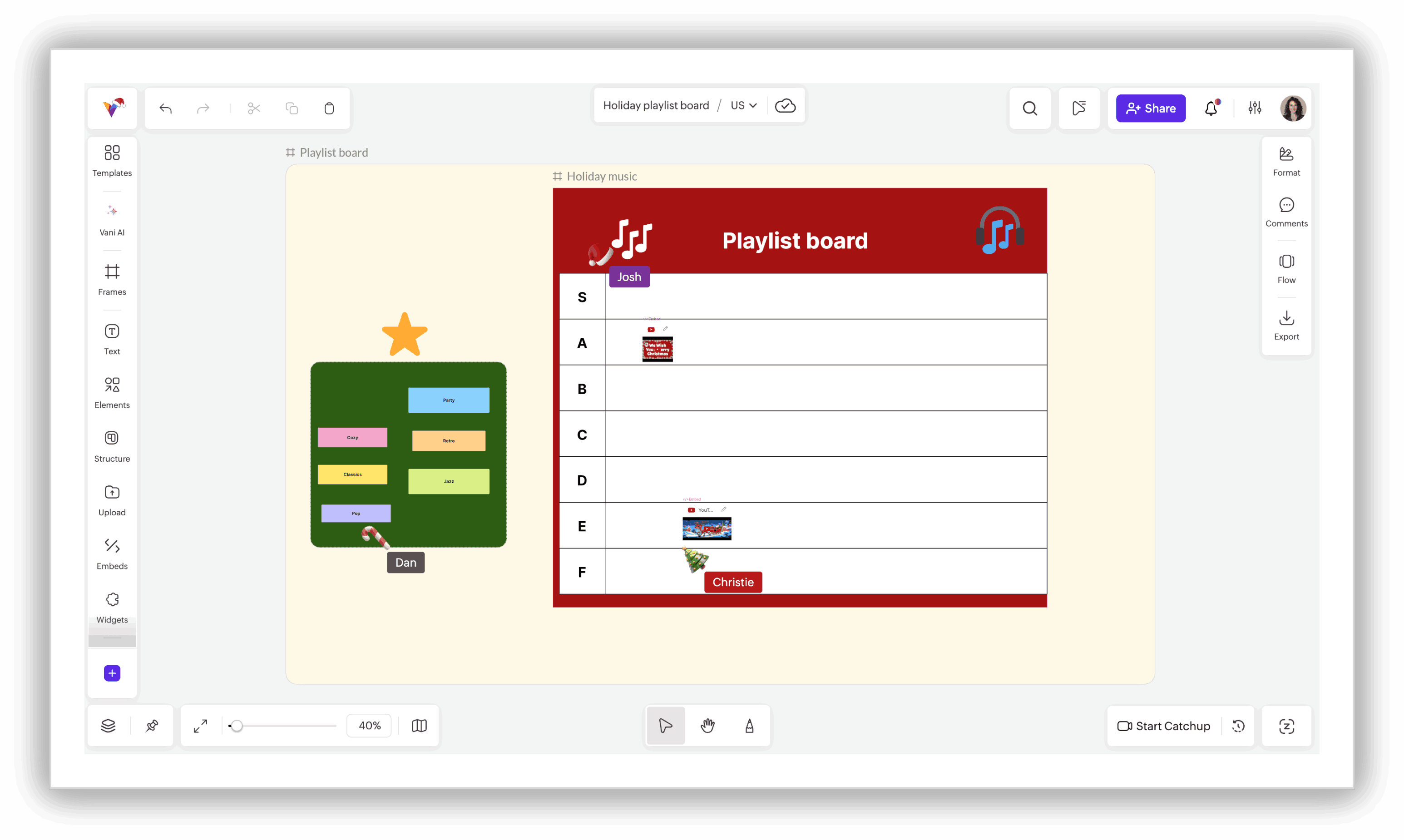 Holiday playlist board